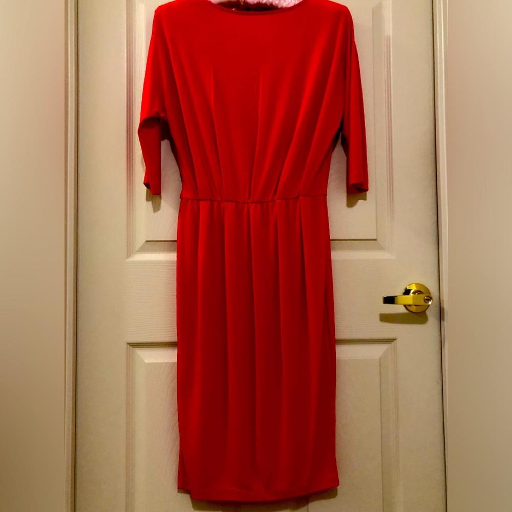 Fluorescent Red Orange 3/4 Dolman Sleeve Elegant Dress (New)